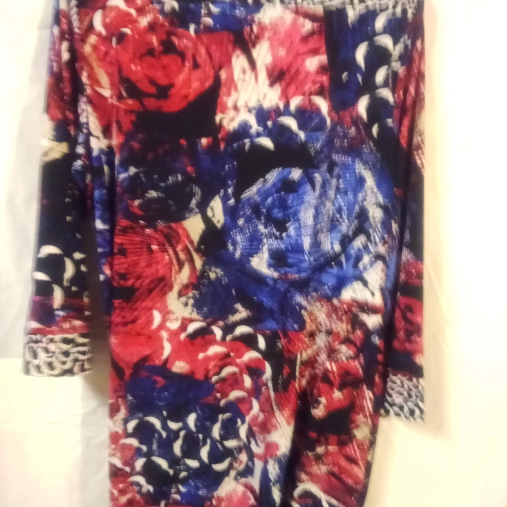 Style & Co Plus Size Floral Blouse with animal print cuffs, collar & hem. 1X